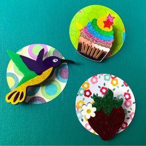 BROOCHES— Three Fun Faux Fakies— Hummingbird, Strawberry and Cupcake
